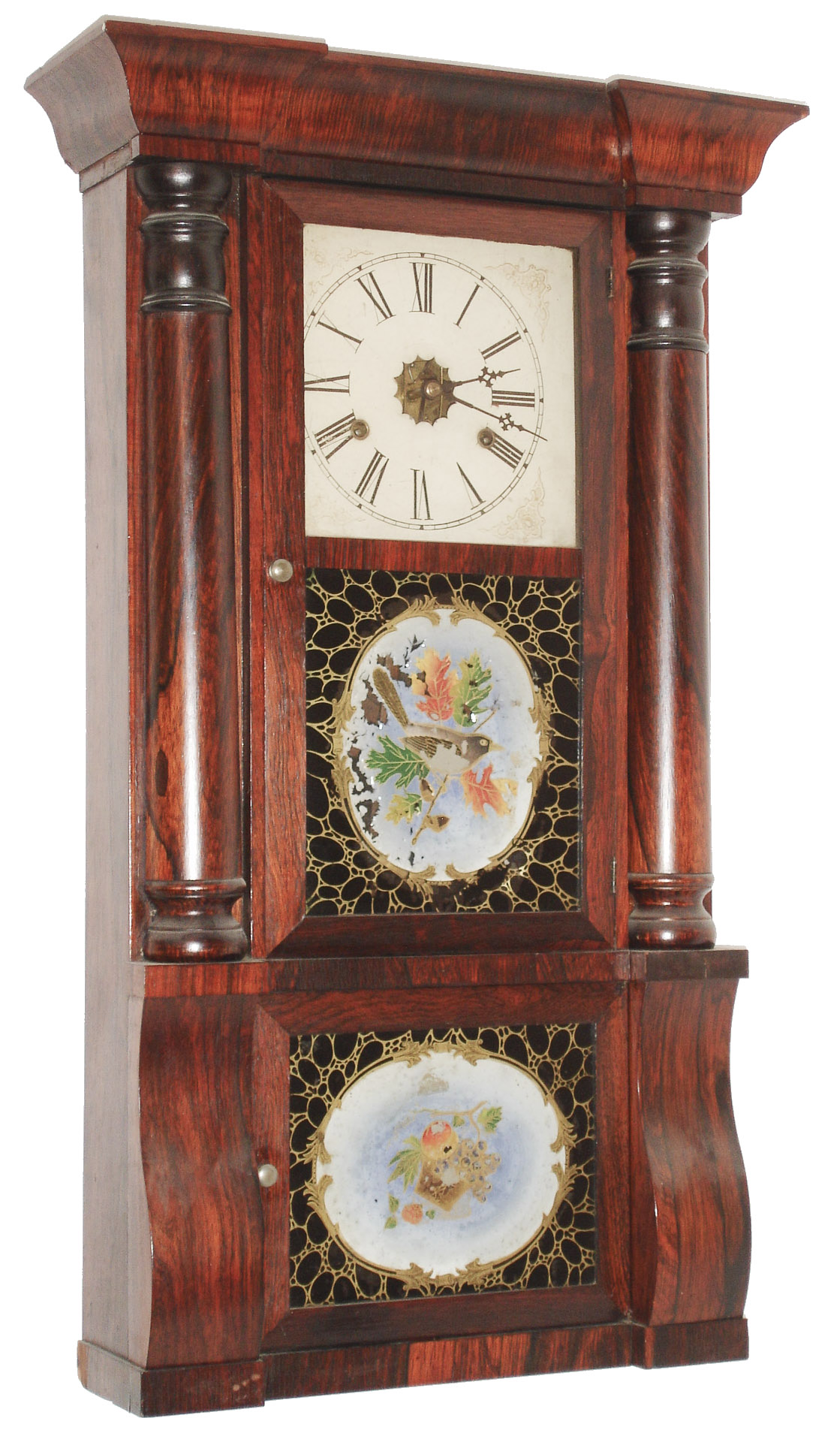 Welch, Spring & Co, Forestville, Conn., 8 day, time and strike, rosewood column and cornice shelf clock, c1875 — Antique Clocks Price Guide