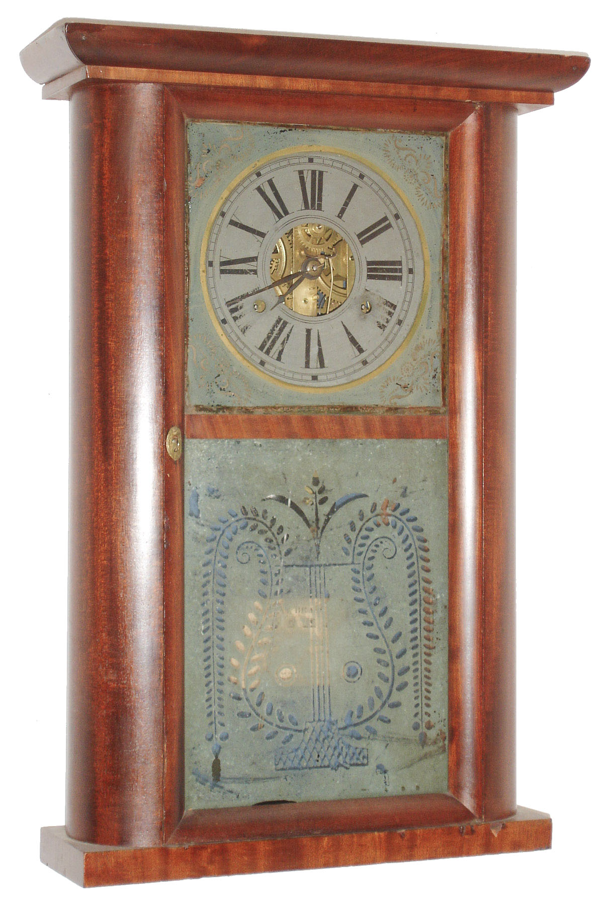 C. & N. Jerome, Bristol, Conn., 30 hour, time and strike, mahogany round side shelf clock. c1839 — Antique Clocks Price Guide