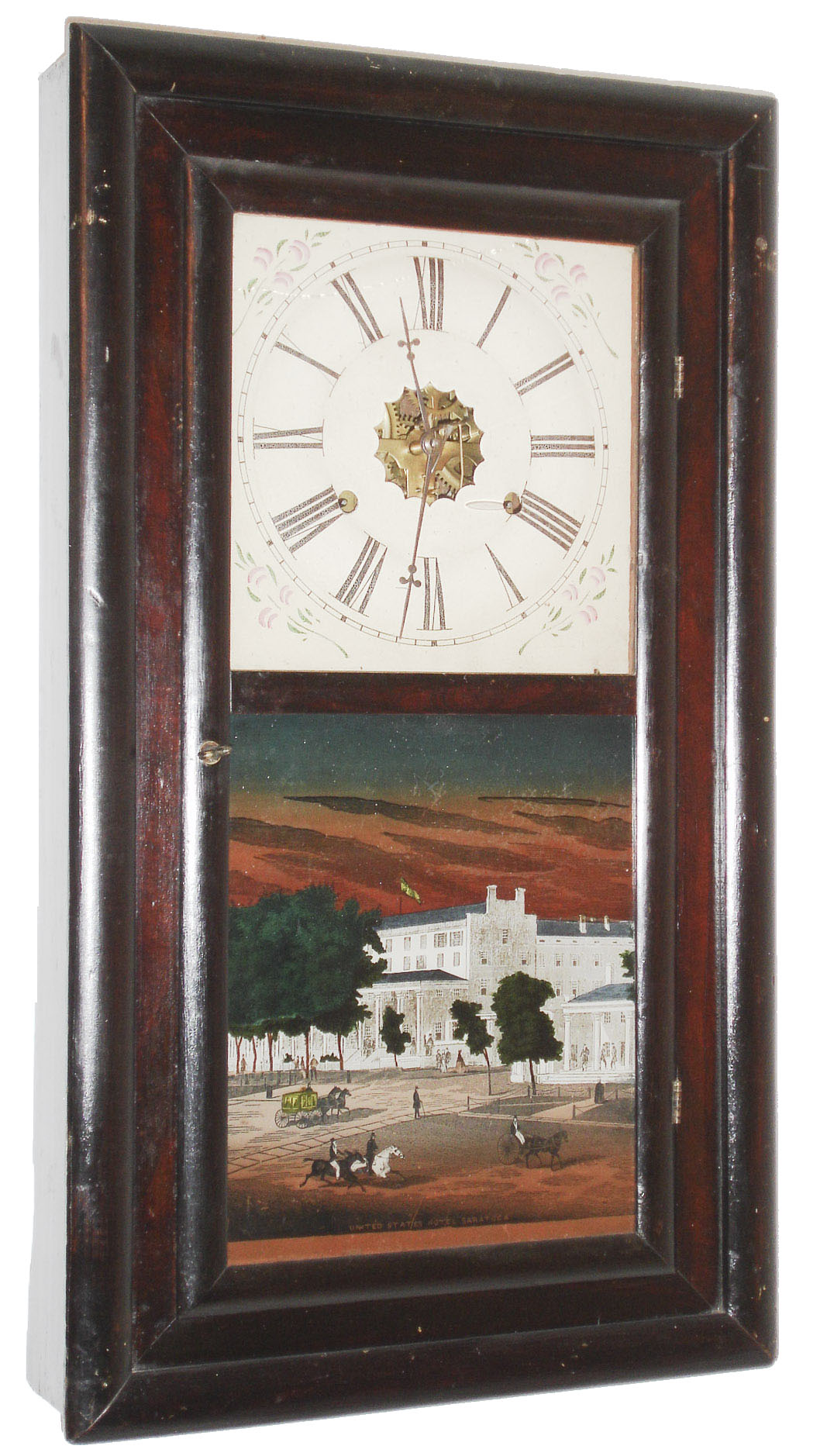 Forestville Clock Co., Forestville, Conn., 30 hour, time and strike, mahogany flat front wall or shelf clock, c1855 — Antique Clocks Price Guide