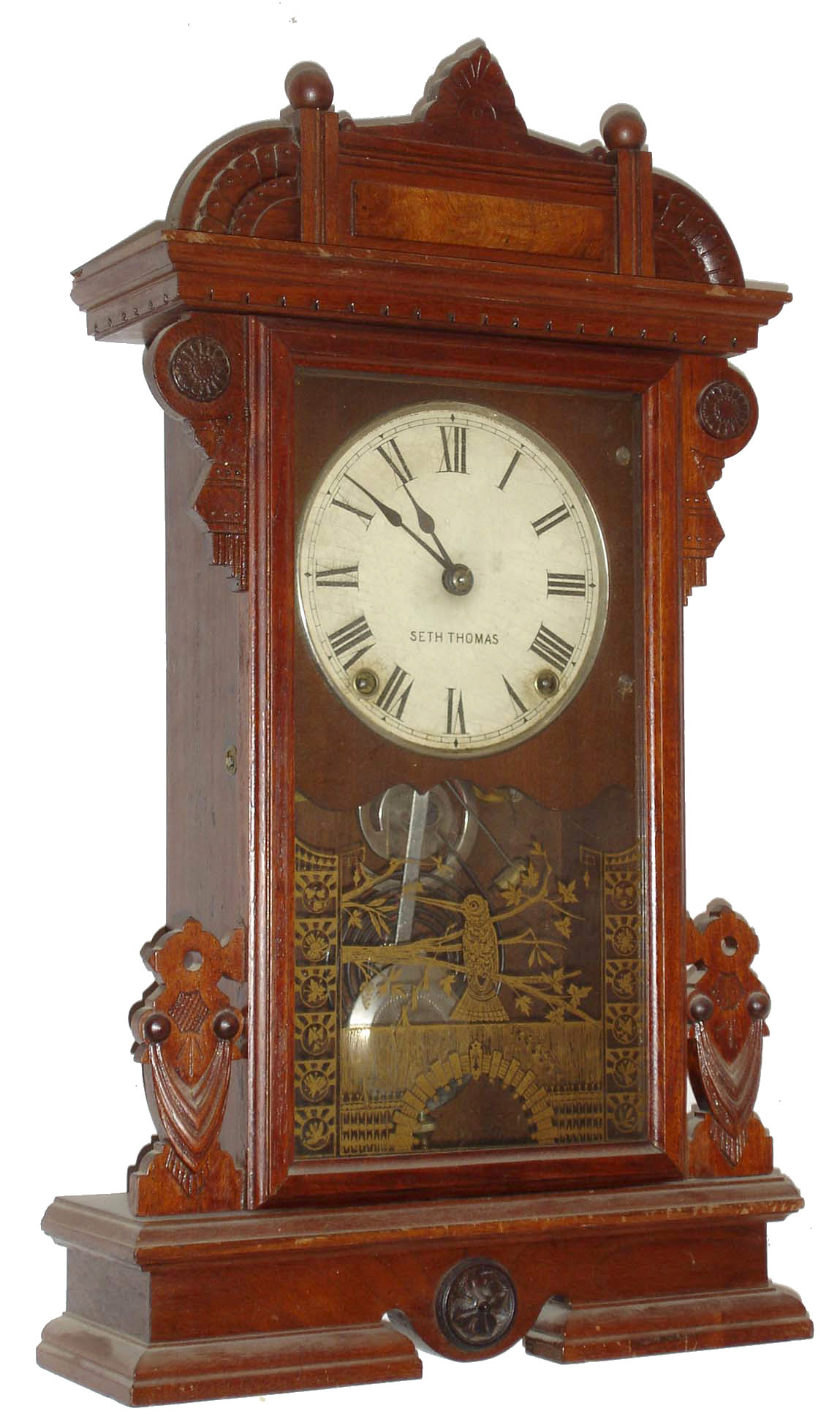 Seth Thomas Clock Co., Thomaston, Conn., "Ogden", 8 day, time and strike, City Series walnut mantel clock. c1886 — Antique Clocks Price Guide