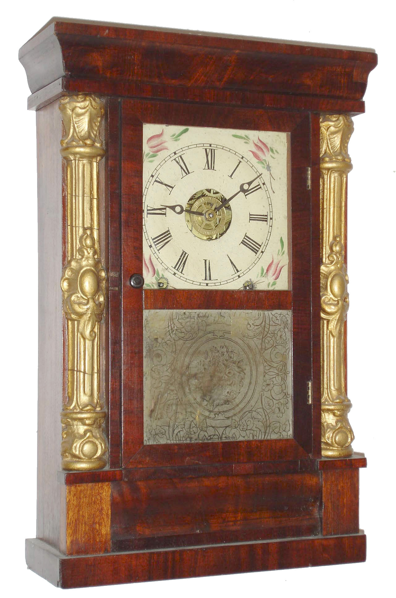 Chauncey Jerome, New Haven, Conn., 8 day, time and strike, gilt column and cornice shelf clock. c1850 — Antique Clocks Price Guide
