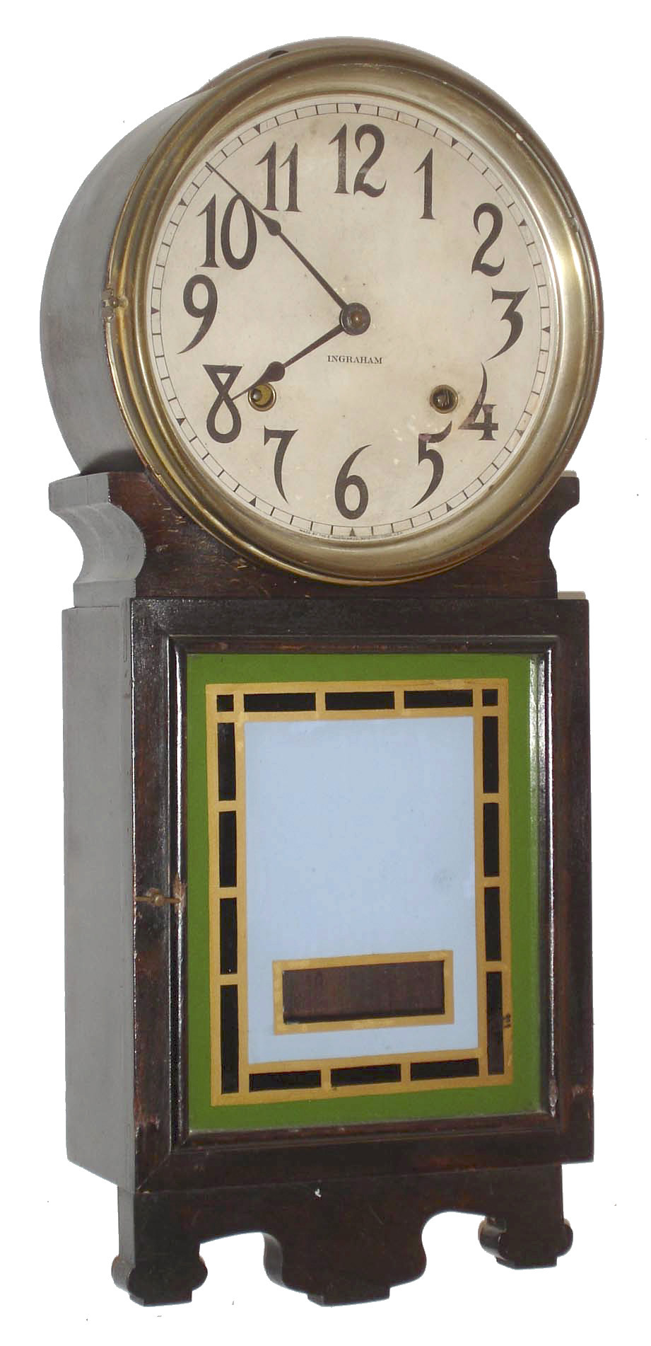E. Ingraham& Co., Bristol, Conn., "Navarre", 8 day, time and strike, hanging wall clock. c1918 — Antique Clocks Price Guide