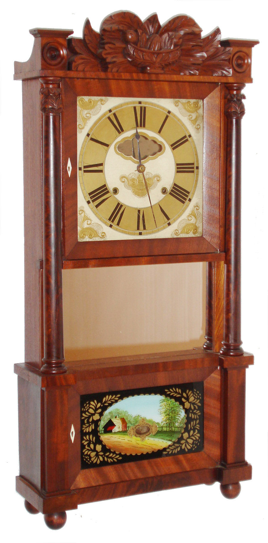 C. & L.C. Ives, Bristol, Conn., 8 day, time and strike, mahogany triple decker shelf clock. c1835 — Antique Clocks Price Guide