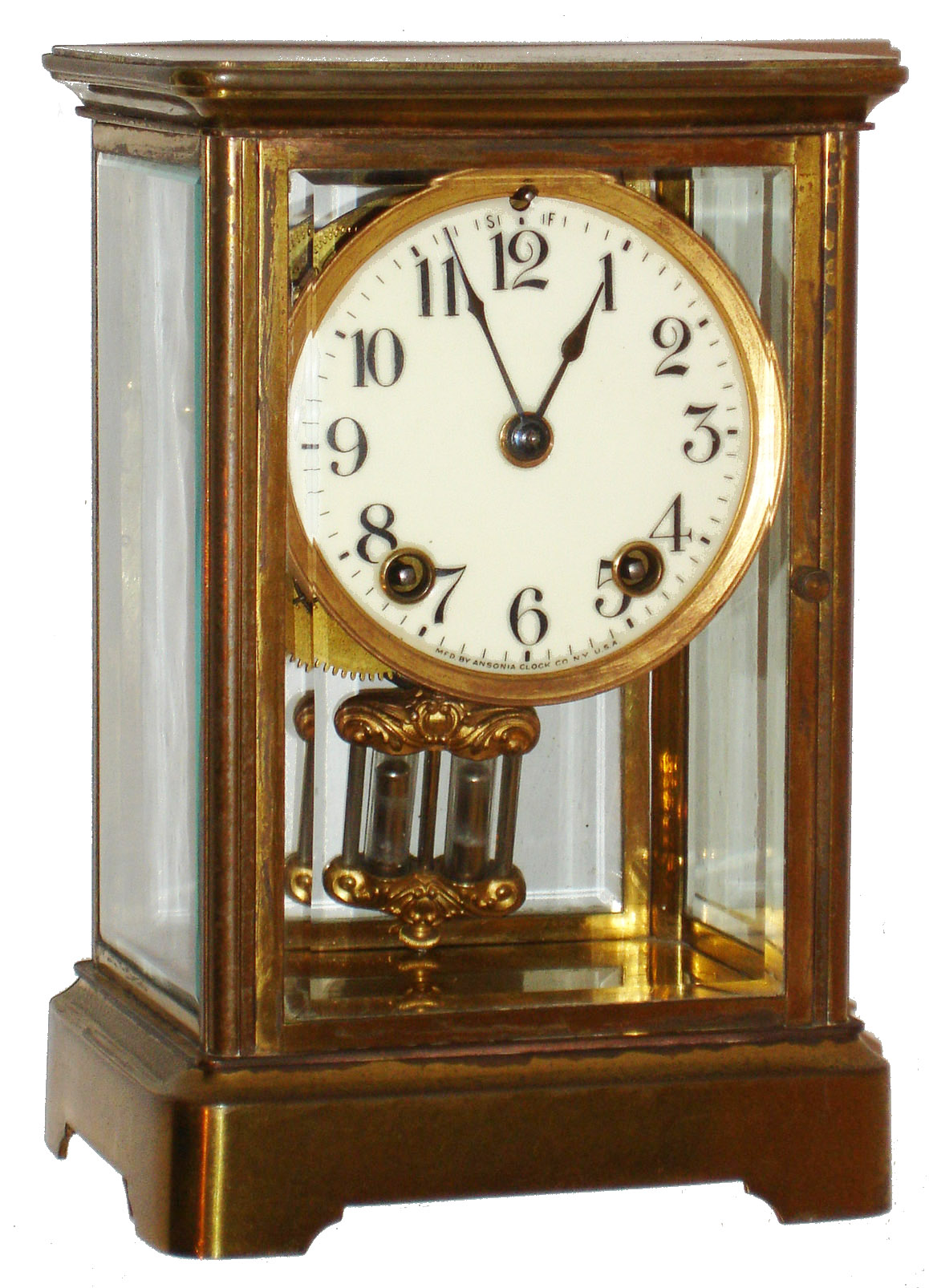 Ansonia Clock Co., Ansonia, Conn., "Coral", 8 day, time and strike, crystal regulator mantel clock, c1914 — Antique Clocks Price Guide