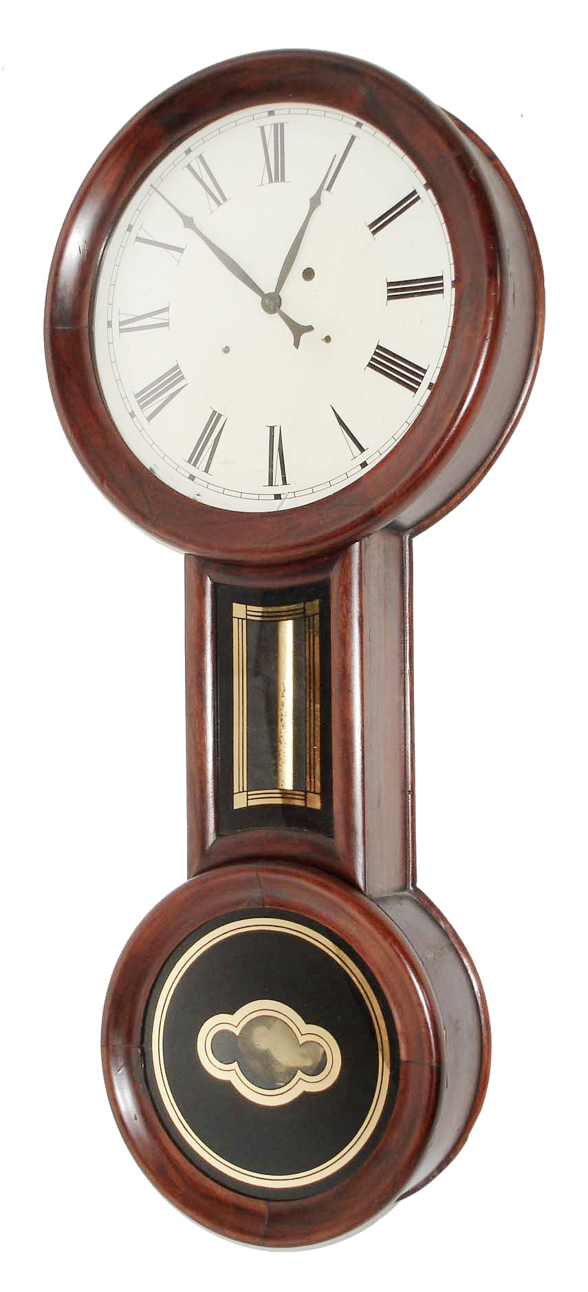 Massachusetts, probably by George Hatch of North Attleboro, "Baltimore Banjo" figure 8 rosewood-grained cherry 8 days, weight driven timepiece, c1860 — Antique Clocks Price Guide
