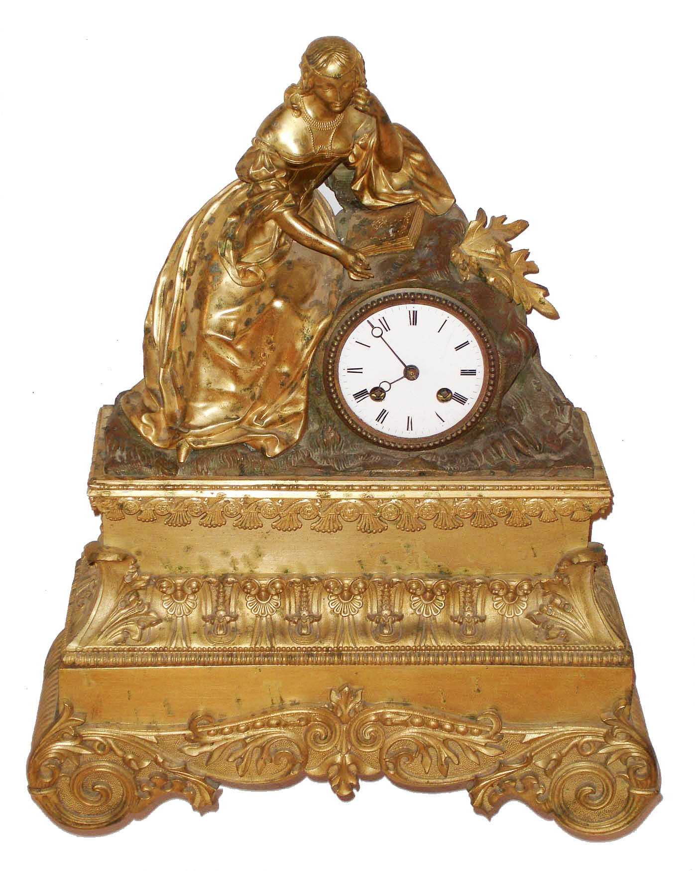 French gilt bronze 8 days, time and strike, figural mantel clock, c1880 — Antique Clocks Price Guide