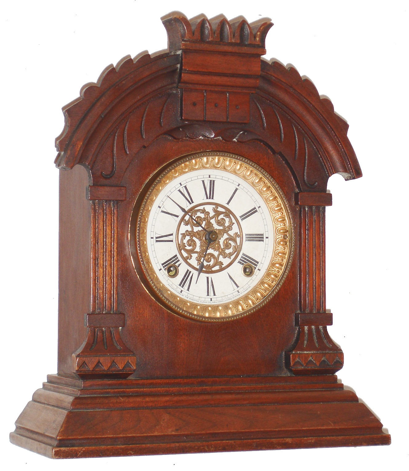 Ansonia Clock Co., Brooklyn, New York, "Tunis" walnut 8 days, time and strike, cabinet clock, c1900 — Antique Clocks Price Guide