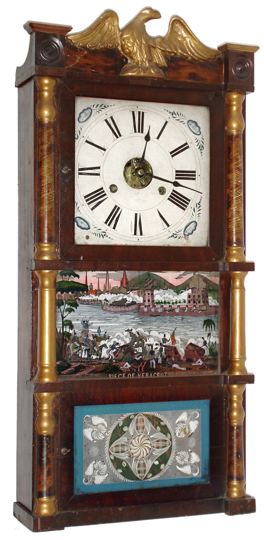 Birge, Peck & Co., Bristol, Conn., 8 day, time and strike, triple decker shelf clock. c1850 — Antique Clocks Price Guide