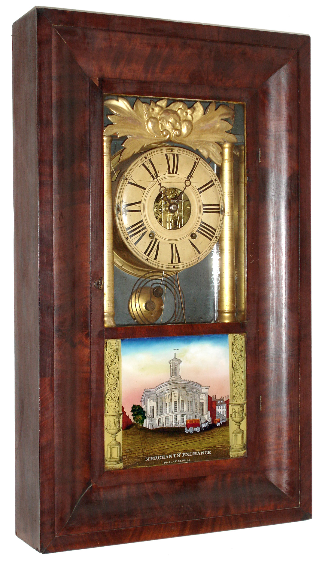 Hill, Goodrich & Co., Plainville, Conn., 8 day, time and strike, O.G. column shelf clock with and Ives' cast iron back plate brass movement, c1842 — Antique Clocks Price Guide