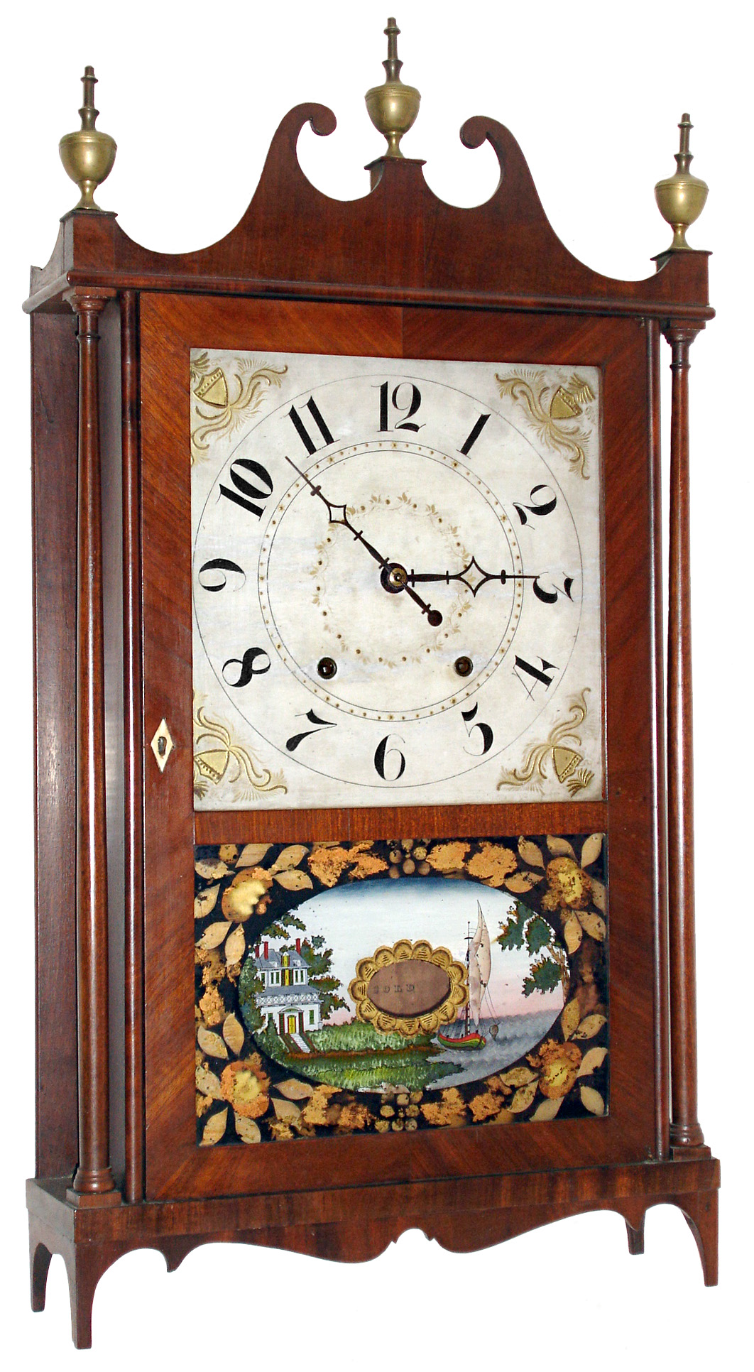Chauncey Ives, Bristol, Conn., 30 hour, time and strike, weight wood movement pillar & scroll shelf clock. c1830 — Antique Clocks Price Guide
