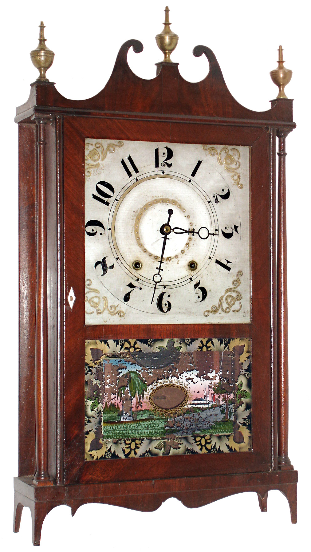 Chauncey Ives, Bristol, Conn., 30 hour, time and strike, weight wood movement pillar & scroll shelf clock. c1830 — Antique Clocks Price Guide