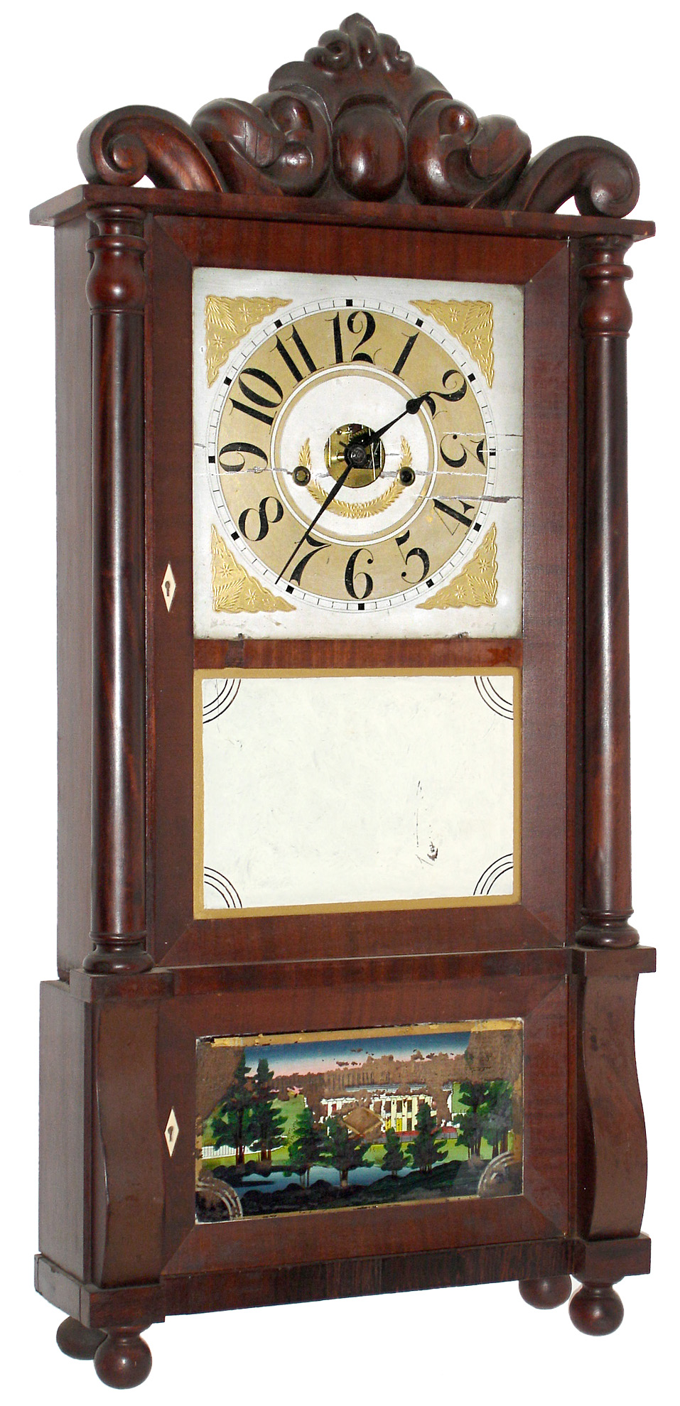 Forestville Manufacturing Co., Bristol, Conn., 8 day, time and strike, double decker shelf clock. c1850 — Antique Clocks Price Guide