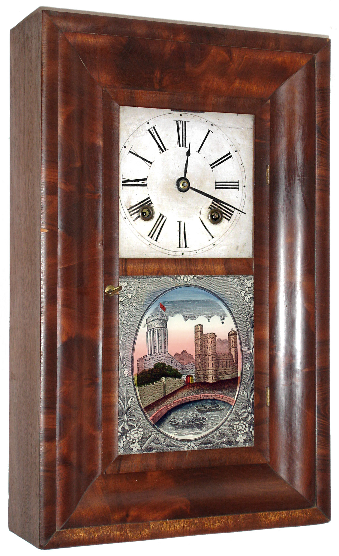 Clarke, Gilbert & Brown, New York, 30 hour, time and strike, fusee movement mini OG shelf clock. c1840. This clock was made for export to most likely the South American market as the instructions are in Spanish. — Antique Clocks Price Guide