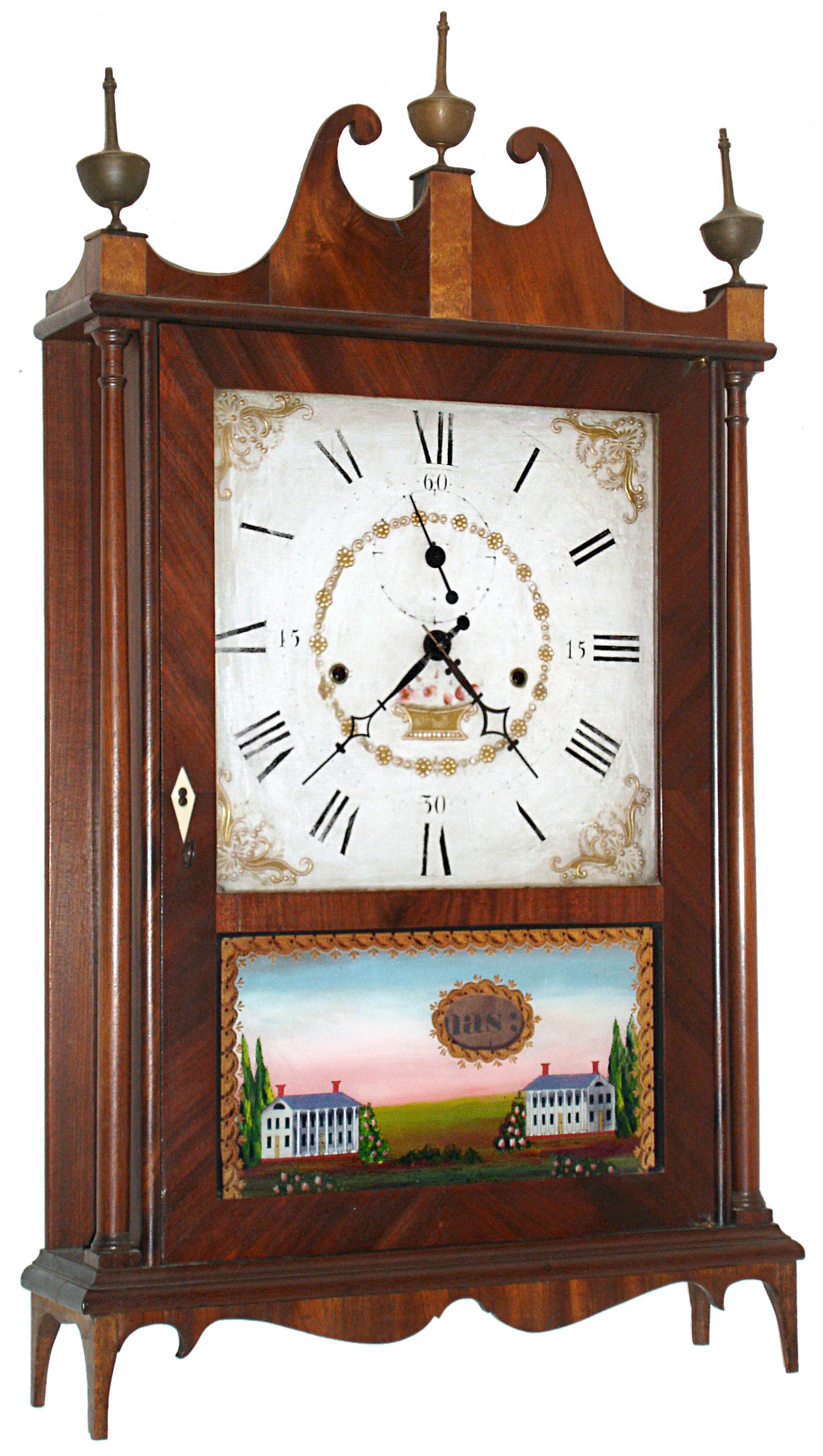 Seth Thomas Clock Co., Plymouth, Conn., 30 hour, time and strike, weight wood movement off-center pillar and scroll shelf clock. c1822 — Antique Clocks Price Guide
