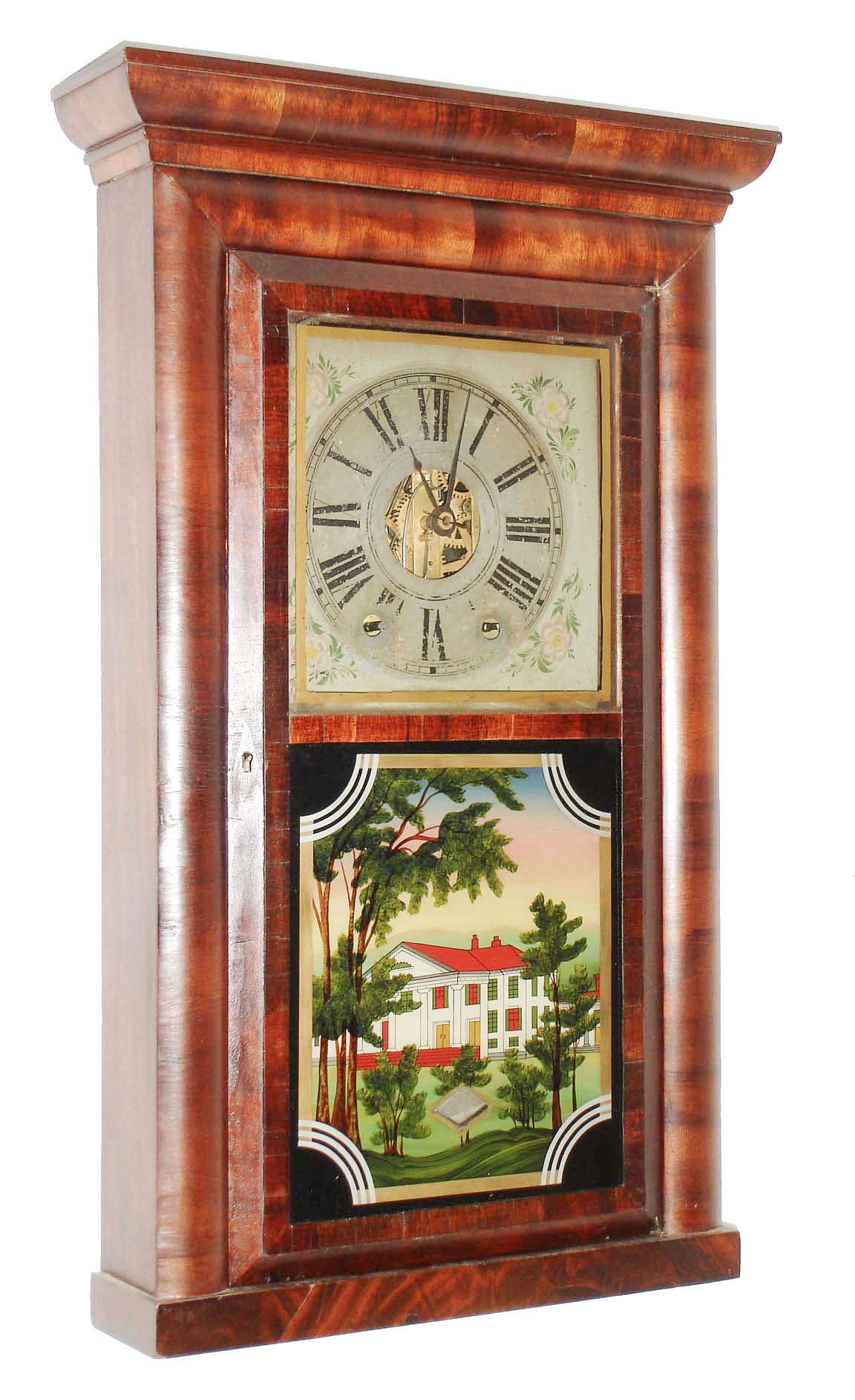 E. C. Brewster & Co., Bristol, Conn., 8 day, time and strike, iron back plate and brass movement, half round molding with cornice top shelf clock, c1840 — Antique Clocks Price Guide