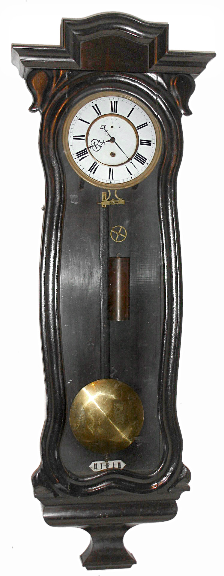 Vienna Regulator stained wood 30 days, time only, weight driven serpentine wall clock, c1890 — Antique Clocks Price Guide