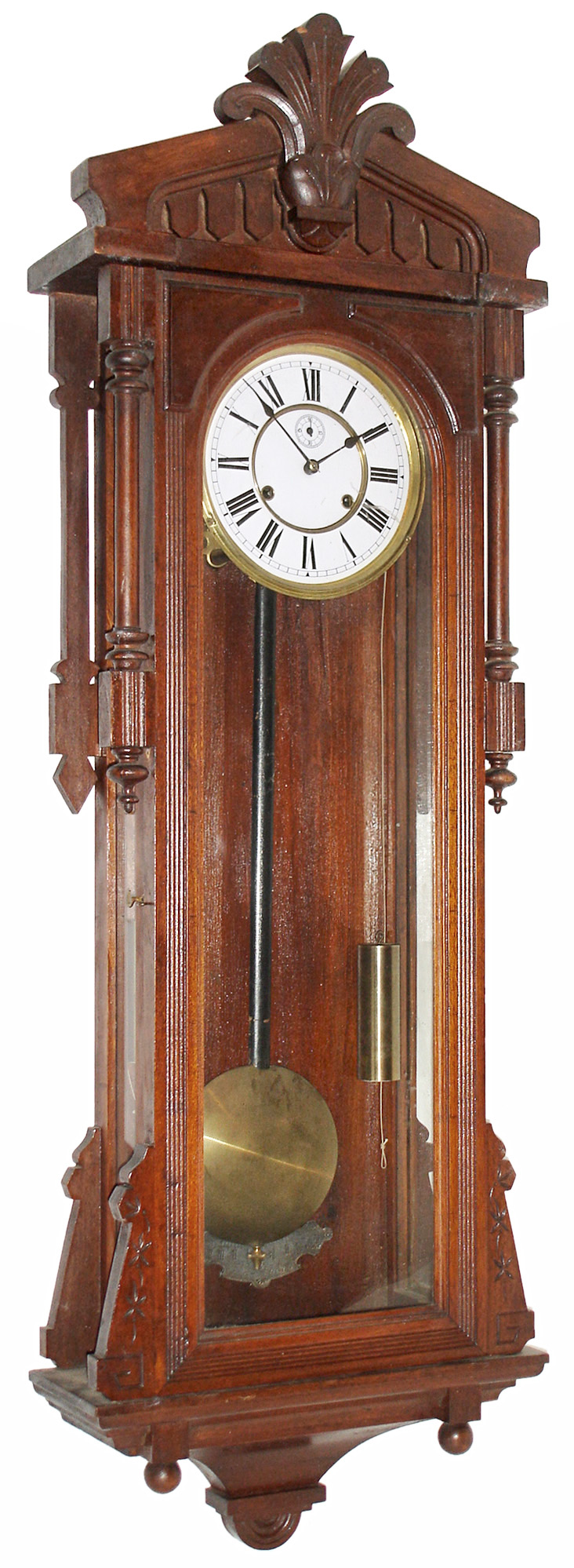 Ansonia Clock Co., Brooklyn, New York, "Bagdad" mahogany 8 days, time only, two-weight wall clock, c1905 — Antique Clocks Price Guide