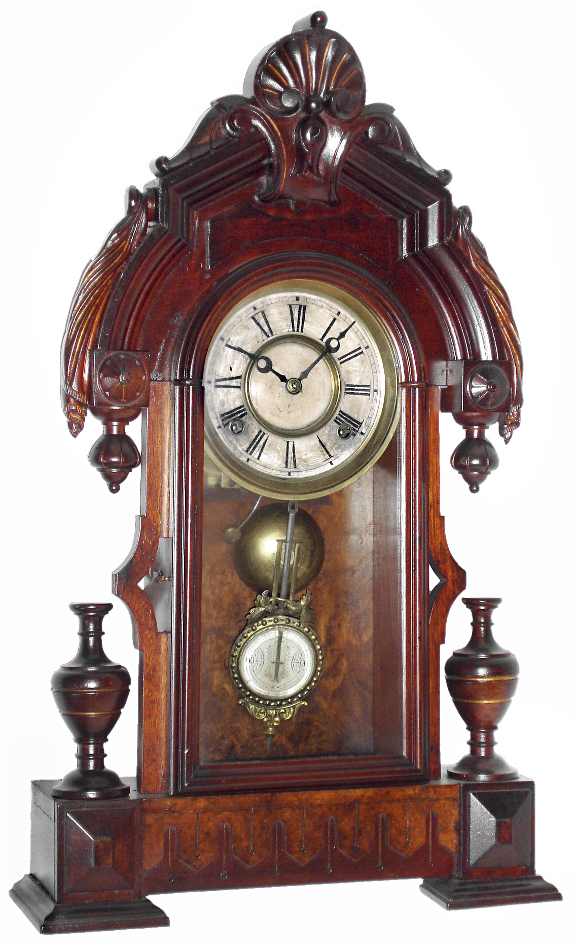 F. Kroeber Clock Co., New York, walnut 8 days, time and strike, mantel clock, c1875 — Antique Clocks Price Guide