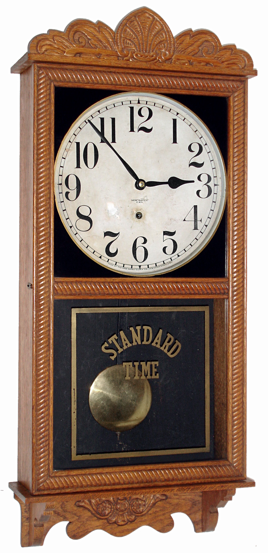 New Haven Clock Co., New Haven, Conn., "Referee" oak 8 days, time only, wall clock, c1911 — Antique Clocks Price Guide