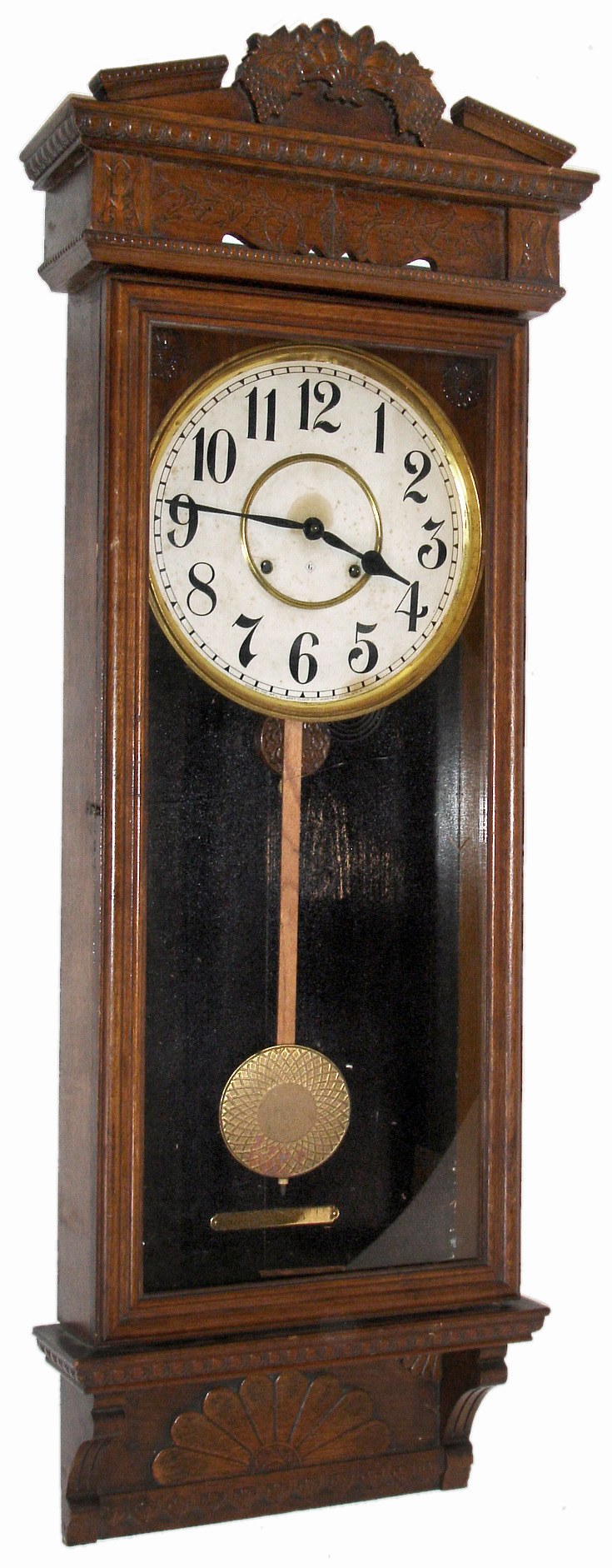 William L. Gilbert Clock Co., Winsted, Conn., "Defender" oak 8 days, time and strike, wall clock, c1910 — Antique Clocks Price Guide