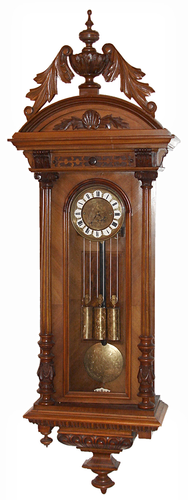 Vienna Regulator, Germany or Austria,  walnut quarter striking 8 days, 3 weight wall clock, c1900 — Antique Clocks Price Guide
