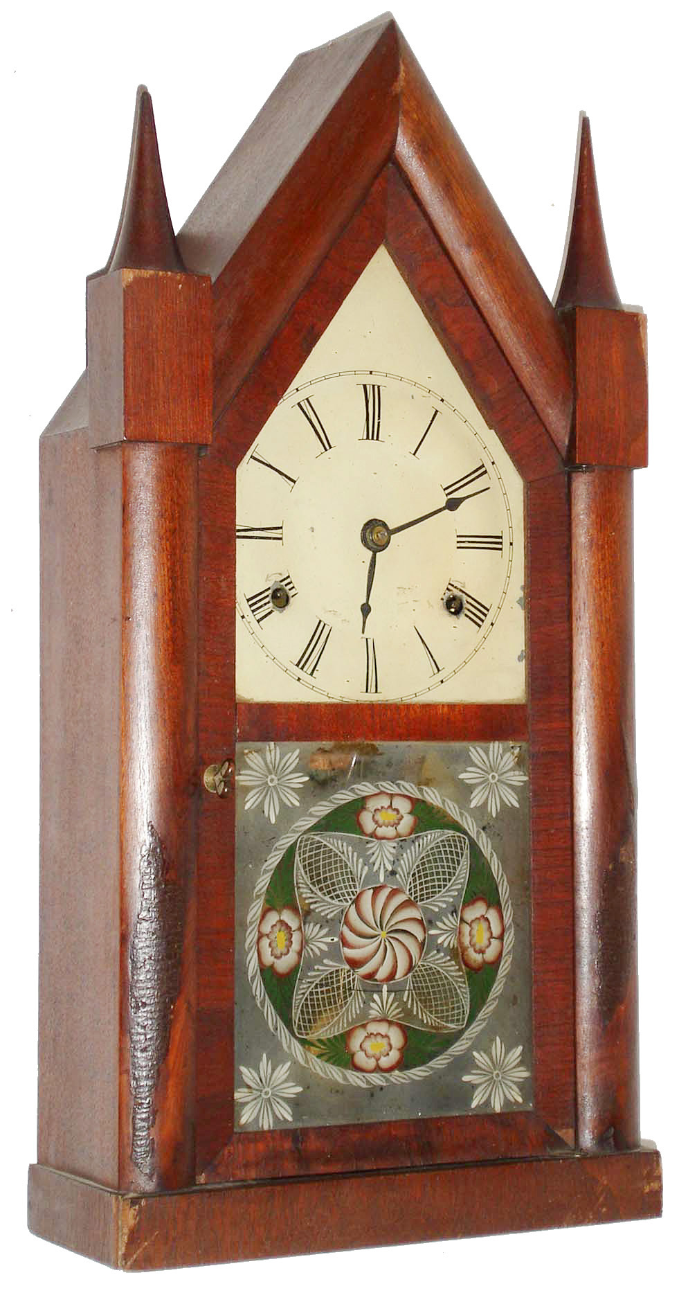 Smith & Goodrich, Bristol, Conn., 30 hour, time and strike, fusee sharp gothic or steeple clock, c1850 — Antique Clocks Price Guide