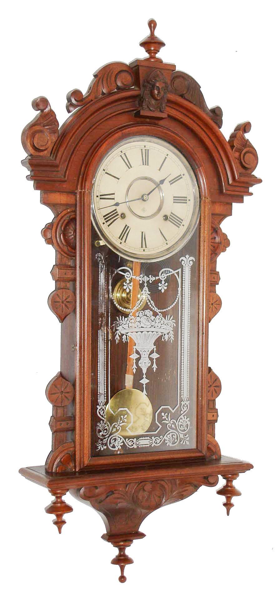 William L. Gilbert Clock Co., Winsted, Conn., "Columbia", 8 day, time and strike, walnut wall clock, c1901 — Antique Clocks Price Guide