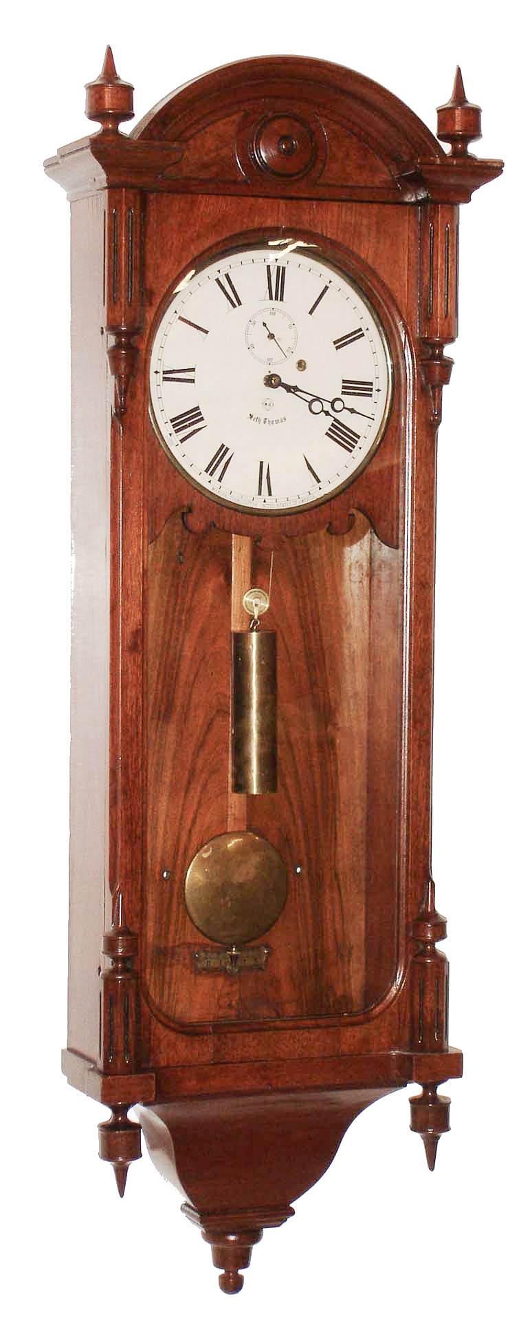 Seth Thomas Clock Co., Thomaston, Conn., "Regulator No. 6", 8 day, weight wall timepiece in walnut with restoration. c1889 — Antique Clocks Price Guide