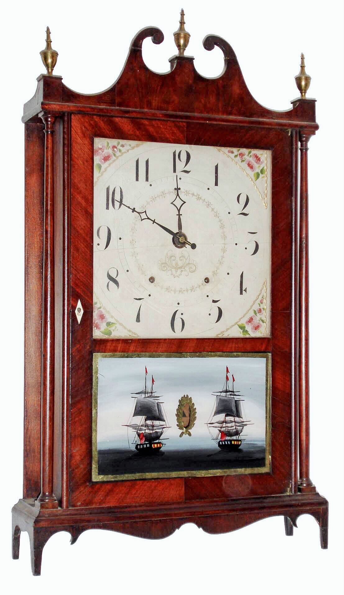 Seth Thomas Clock Co., Plymouth, Conn., 30 hour, time and strike, weight wood movement pillar and scroll shelf clock, c1825 — Antique Clocks Price Guide