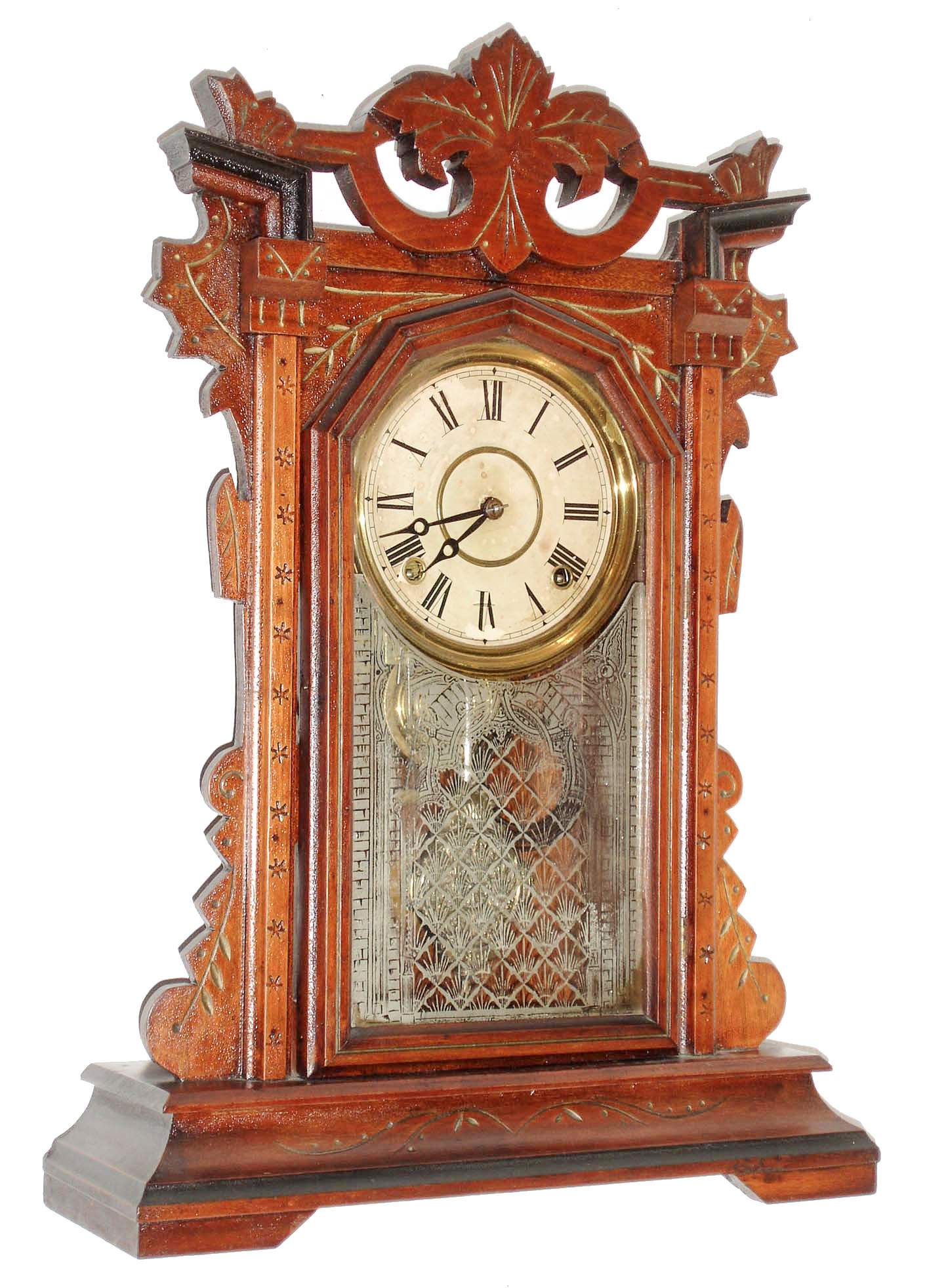 E. Ingraham & Co., Bristol, Conn., "Paladin", 8 day, time and strike, walnut shelf clock, c1884 — Antique Clocks Price Guide