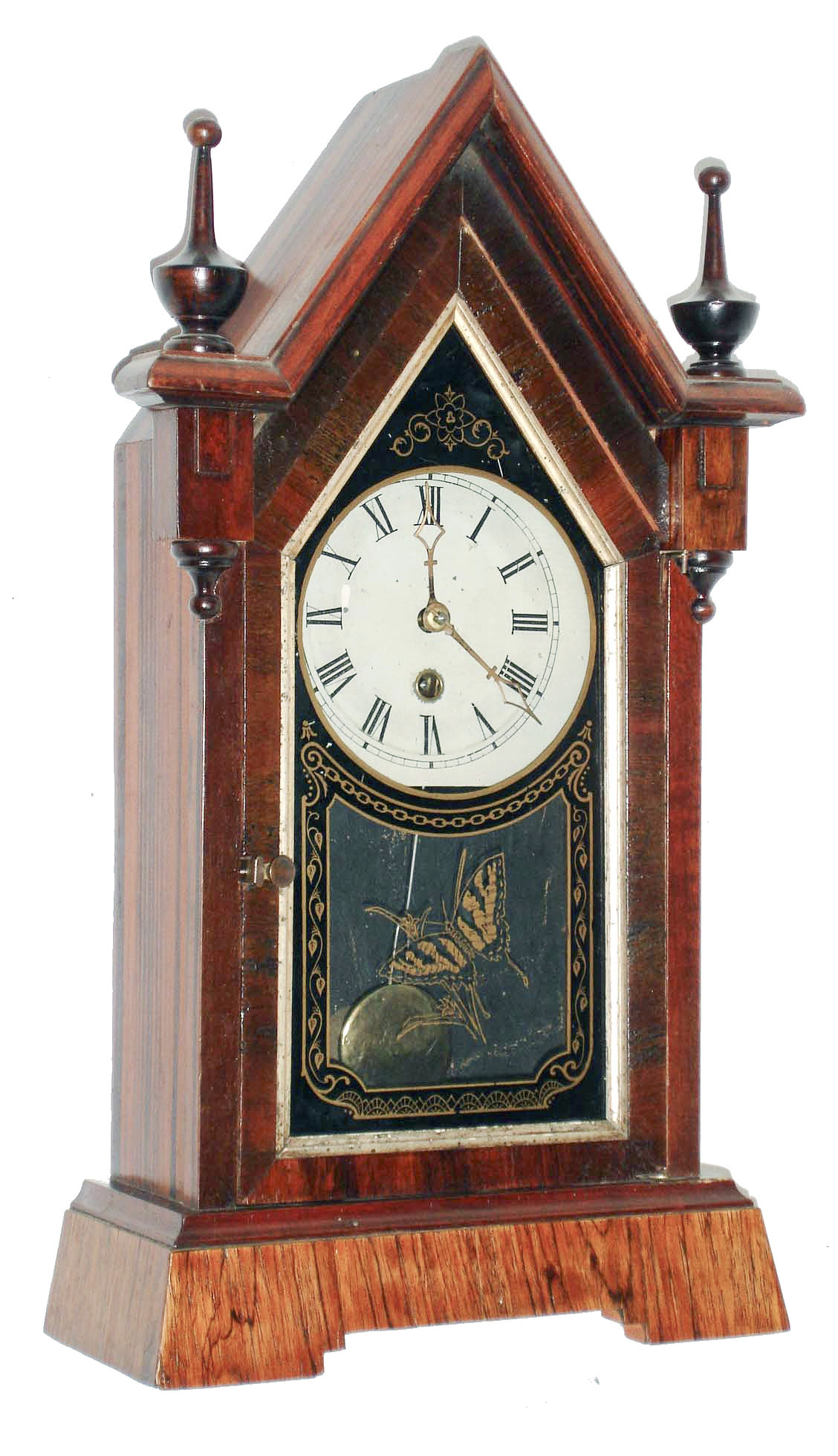 New Haven Clock Co., New Haven, Conn., "Dolphin", 30 hour, small steeple clock, c1886  This model was also named: "No. 251" — Antique Clocks Price Guide