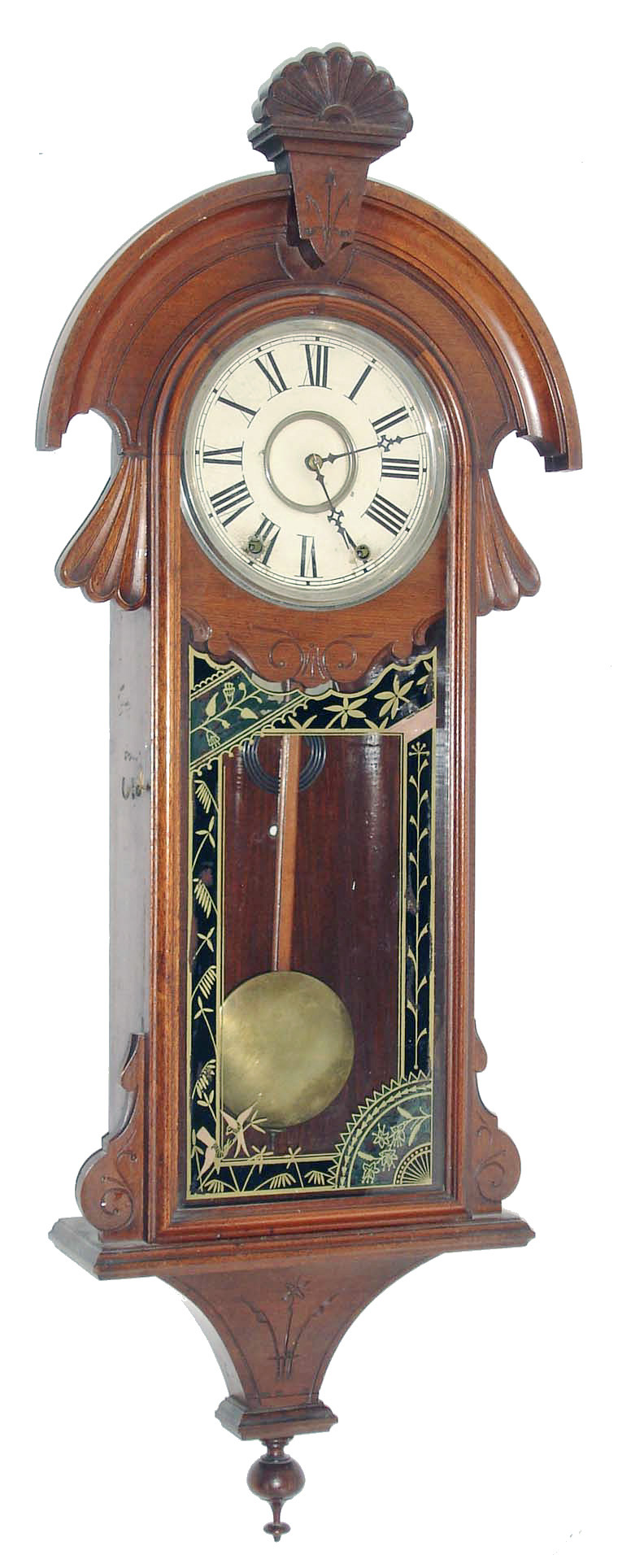 New Haven Clock Co., New Haven, Conn., "Cambria", 8 day, time and strike, spring walnut wall clock. c1880 — Antique Clocks Price Guide