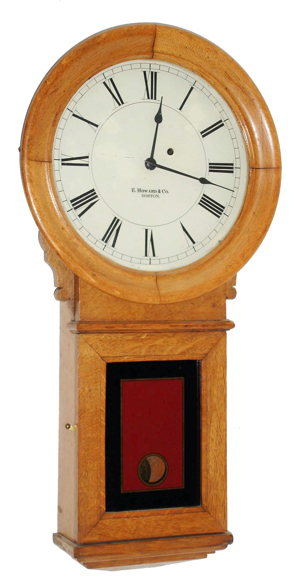 E. Howard & Co., Boston, Mass., "No. 70 Regulator " with 12" dial, 8 days, time only, weight driven wall clock in an oak case, c1900 — Antique Clocks Price Guide