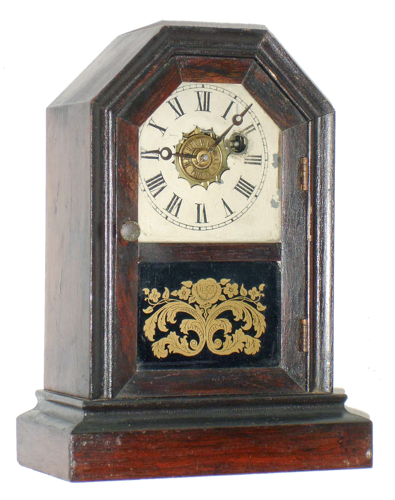 Atkins Clock Co., Bristol, Conn., 30 hour, time and alarm, cottage timepiece, c1870 — Antique Clocks Price Guide
