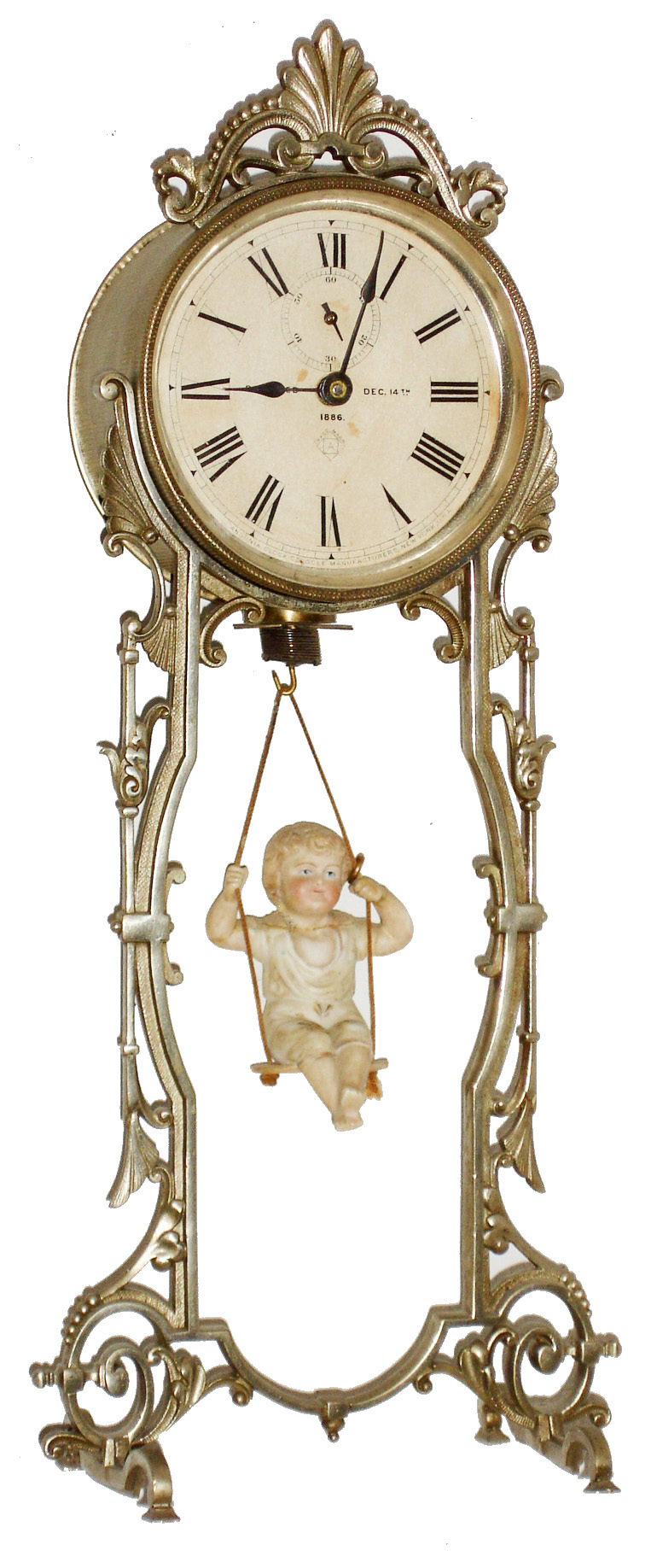 Ansonia Clock Co., Ansonia, Conn., "Jumper No. 2", 30 hours, bobbing doll novelty timepiece. c1894 — Antique Clocks Price Guide