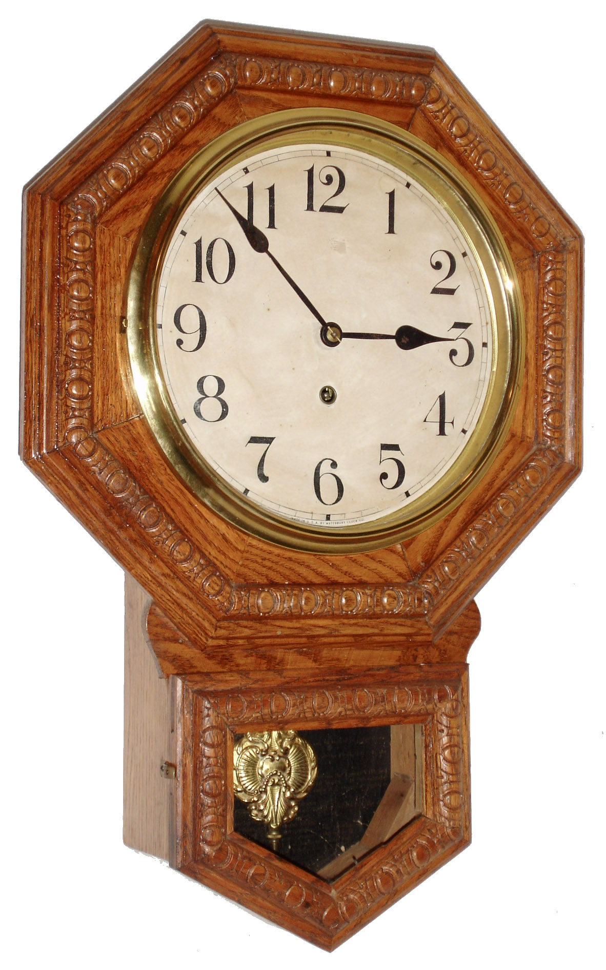 Waterbury Clock Co., Waterbury, Conn. "10 Inch Arion" oak time only, wall clock, c1906 — Antique Clocks Price Guide