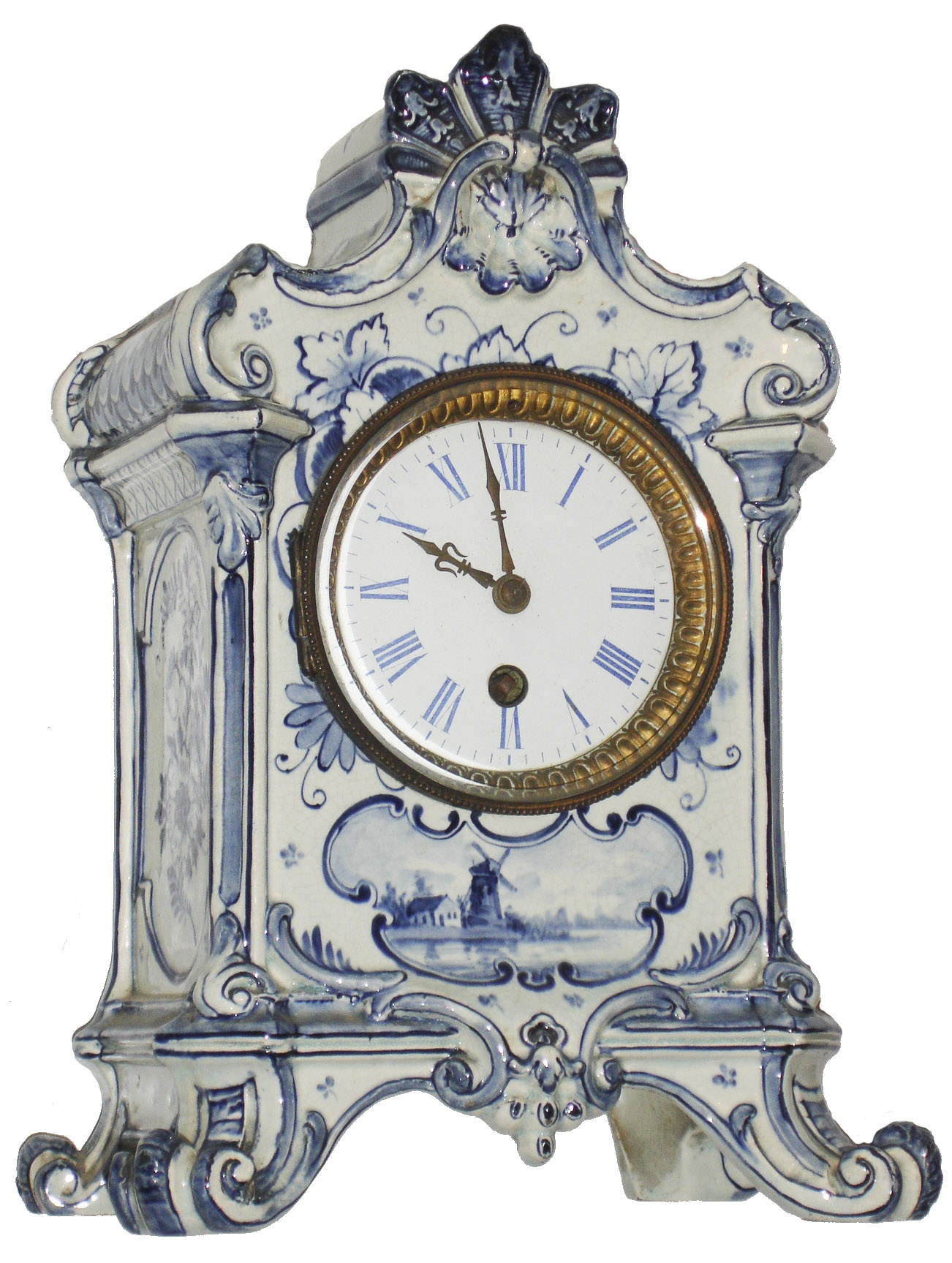 French Delft porcelain 8 days, time only, mantel clock, c1890 — Antique Clocks Price Guide