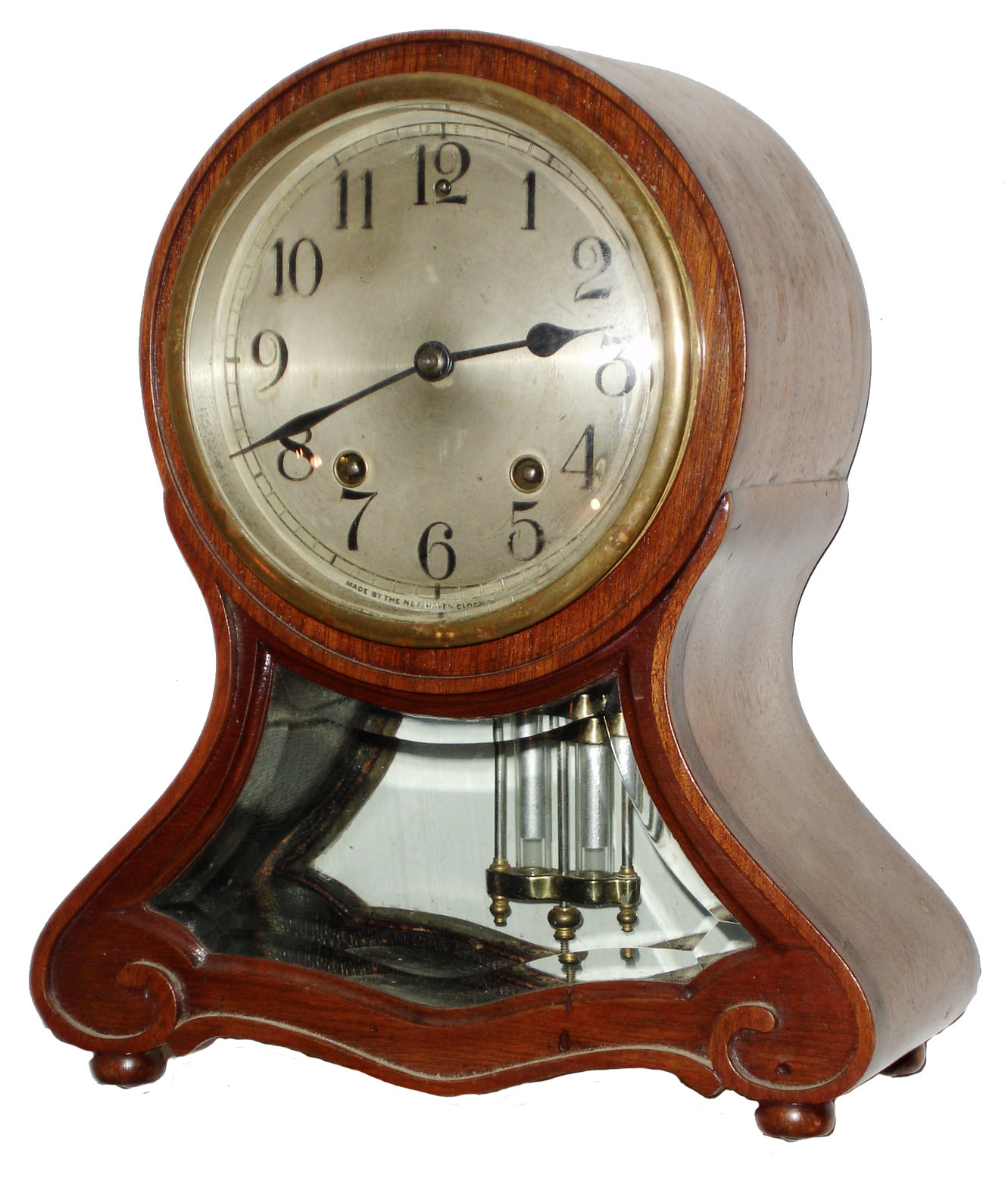 New Haven Clock Co., New Haven, Conn., mahogany 8 days, time and strike, mantel clock, c1925 — Antique Clocks Price Guide