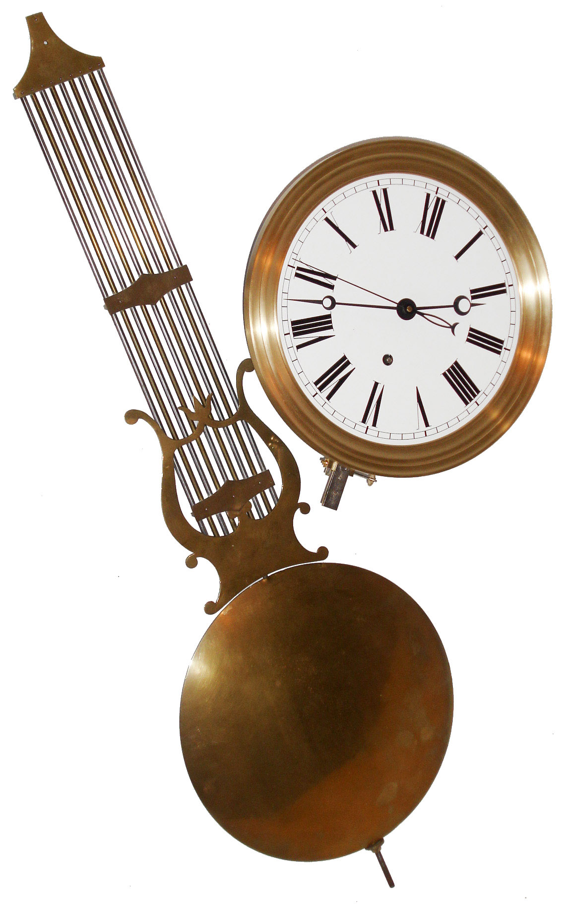 Ohio, Proclocks reproduction of French pinwheel regulator 8 days, weight driven movement with center sweep seconds, made in China, with an older gridiron pendulum — Antique Clocks Price Guide