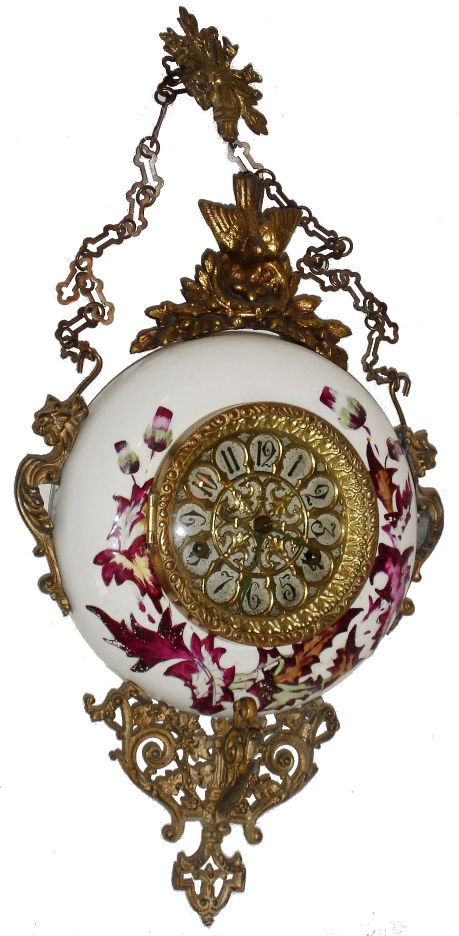 French porcelain Chatelaine-style 8 days, time only, hanging clock, c1900 — Antique Clocks Price Guide