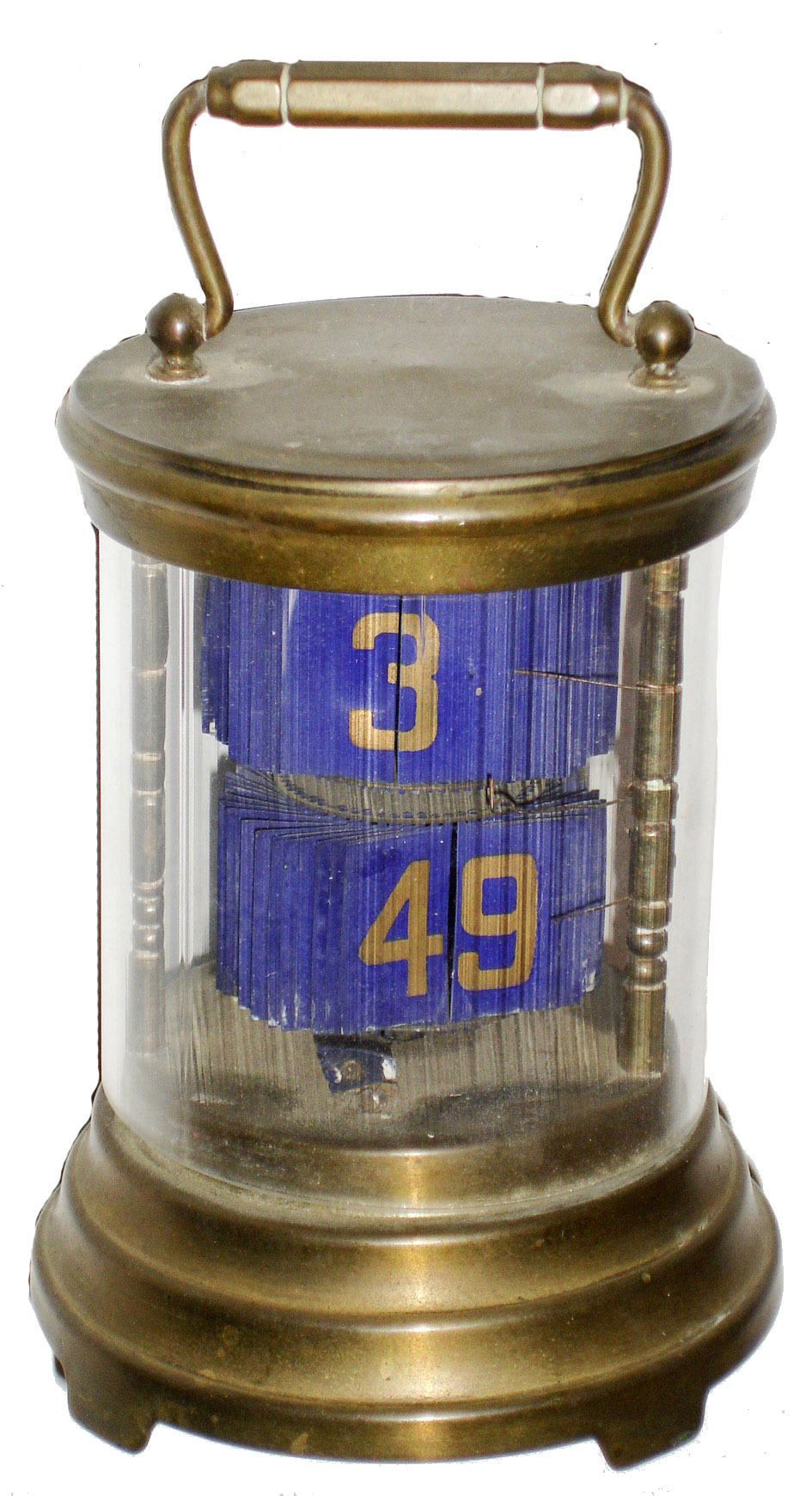 Ansonia Clock Co., New York, Plato 30 hours, time only, flick clock with blue and gold cards, c1907 — Antique Clocks Price Guide