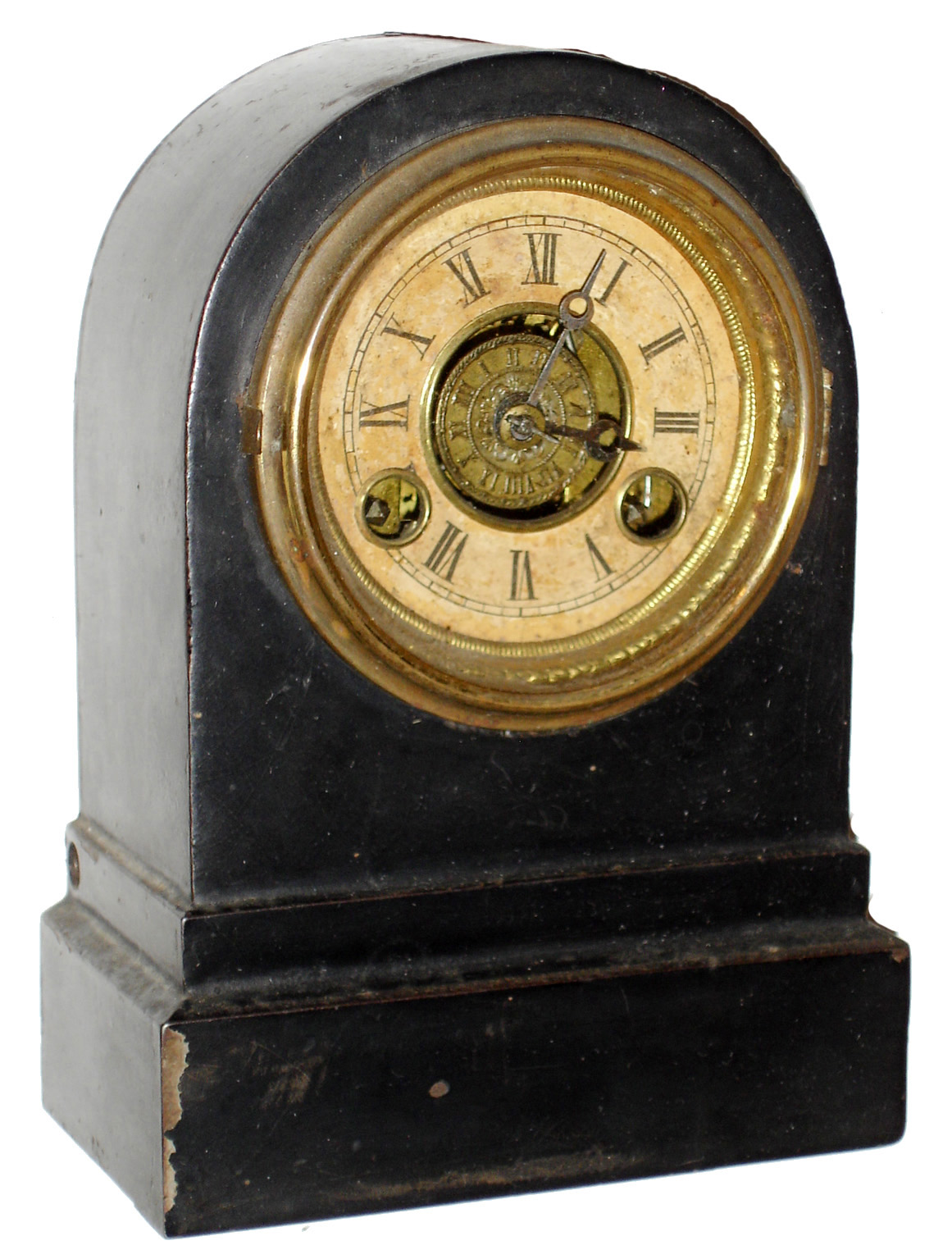 Terry Clock Co., Waterbury, Conn., 30 hour time and alarm, miniature iron case timepiece, c1875 — Antique Clocks Price Guide