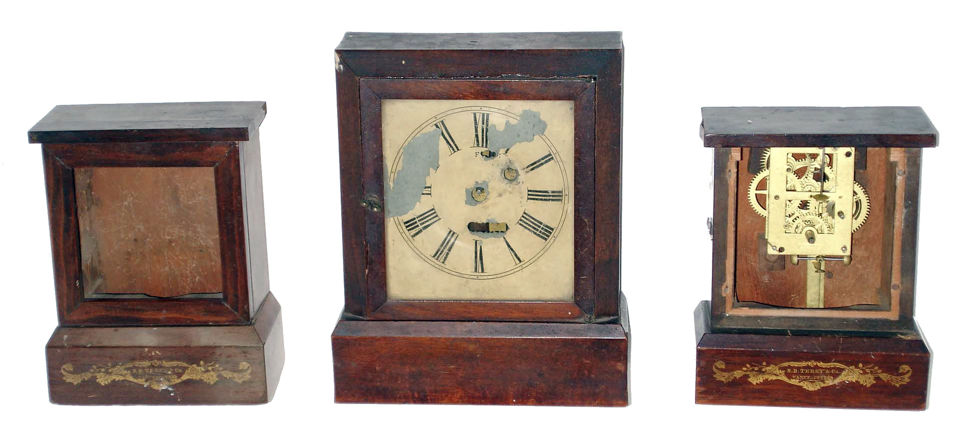Clocks- 2 (Two) incomplete S B Terry cottage clocks and a cottage clock case: — Antique Clocks Price Guide