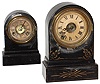 Clocks- 2 (Two) Terry Clock Co. Waterbury, Conn., iron cased time & alarm desk clocks: larger is stenciled c1875
