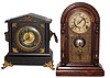 Clocks- 2 (Two) E. Ingraham, Bristol, Conn. wood 8 days, time and strike, shelf clocks: "Baltic" with Daniel Pratt's Sons label; "Ruby" black enamel; c1910