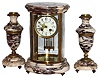 French brass, glass and marble 8 days, time and strike, oval crystal regulator garniture set, c1900