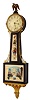 Waltham Watch Co., Waltham, Mass., 8 days, weight mahogany patent or banjo timepiece with a gilt bracket.  A tablet depicting Perry's victory naval, c1930 Case is stamped 34.