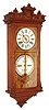 Ithaca Clock Co., Ithaca, NY, "No. 5 Ohm Hanging Belgrade", 8 day, time and strike, ash case, double dial calendar wall clock. C1880