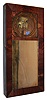 Abiel Chandler, Concord, NH, New Hampshire mirror clock (no dial nor hands), 8 days, time and alarm, weight driven "rat trap" movement in a mahogany veneer case with reverse painted upper glass and lower mirror tablet, c1830
