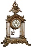 Wm. L. Gilbert Clock Co., Winsted, Conn., "Tuscan" gold plate cast brass and onyx 8 days, time and strike, mantel clock with visible escapement, c1913